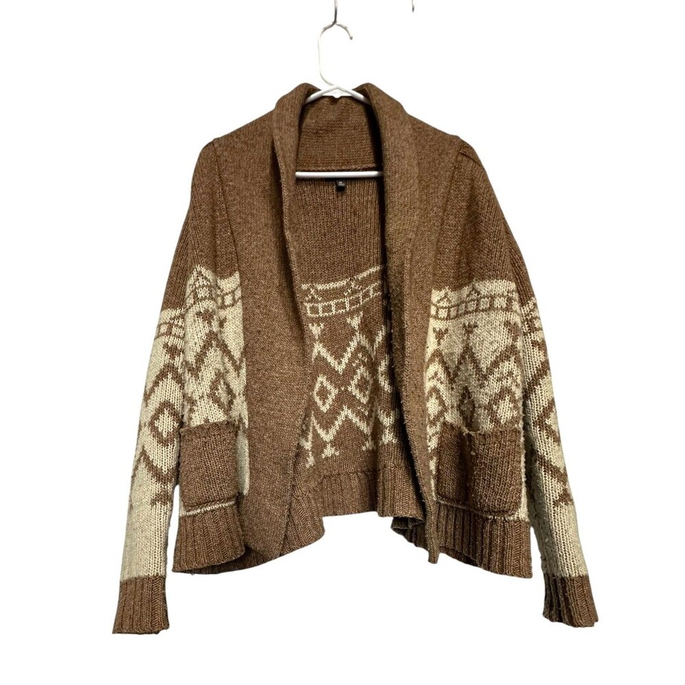 Toad & Co Southwestern Open Front Geometric Knit Cardigan Brown Wool Blend Sz M